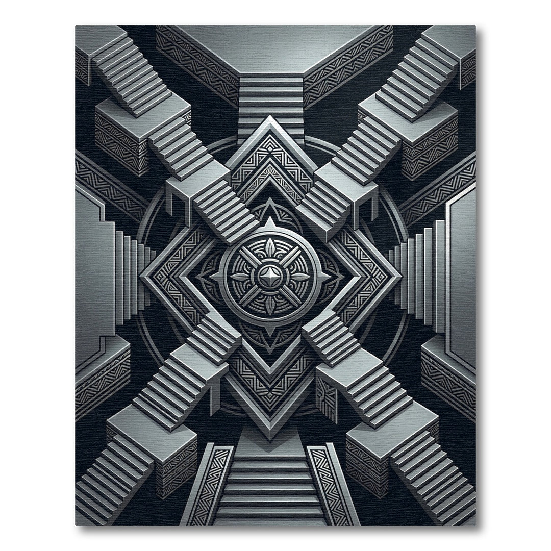 Art Deco Silver Geometric Stairway Rug