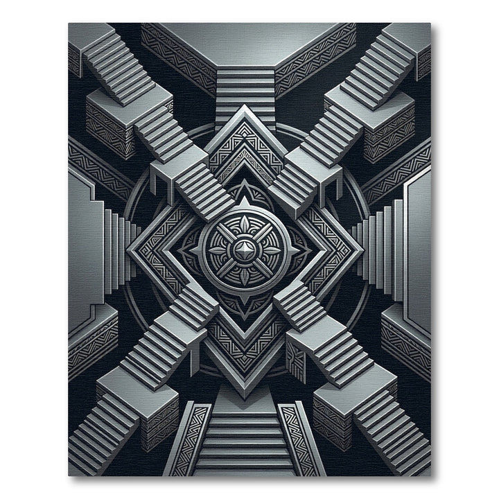 Art Deco Silver Geometric Stairway Rug