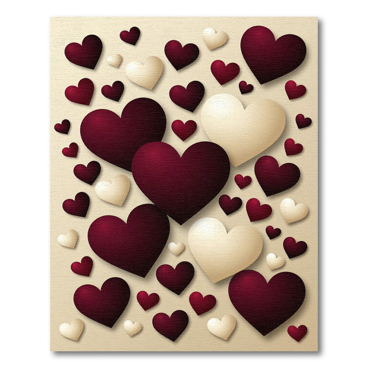 Rich Burgundy Cream Heart Arrangement Rug