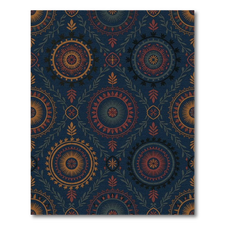 Dark Blue Medallion Floral Foliage Rug