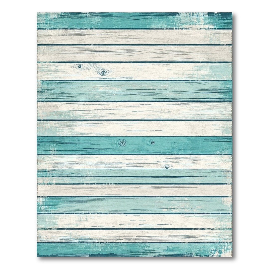 Distressed Teal Wood Plank Washable Area Rug