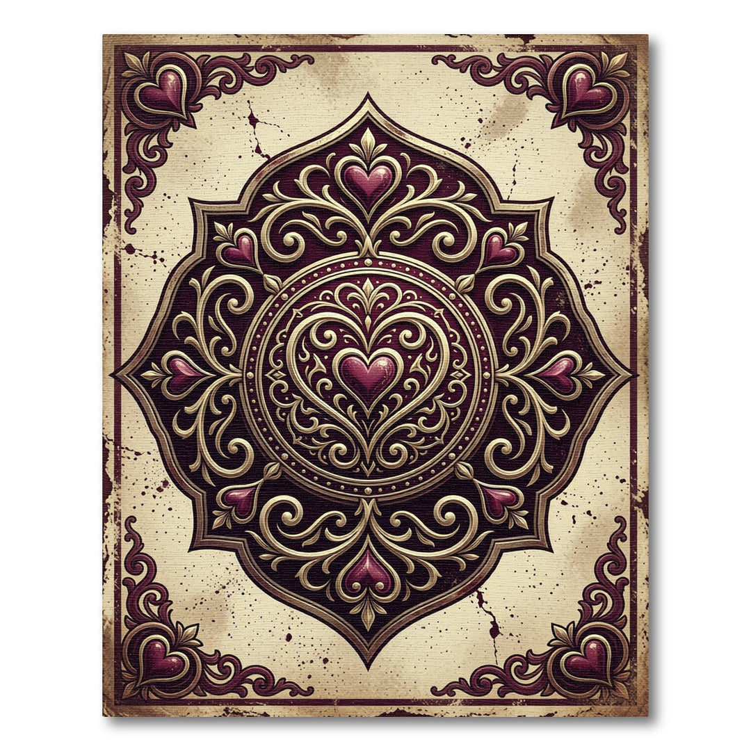 Ornate Heart Medallion Burgundy Gold Rug