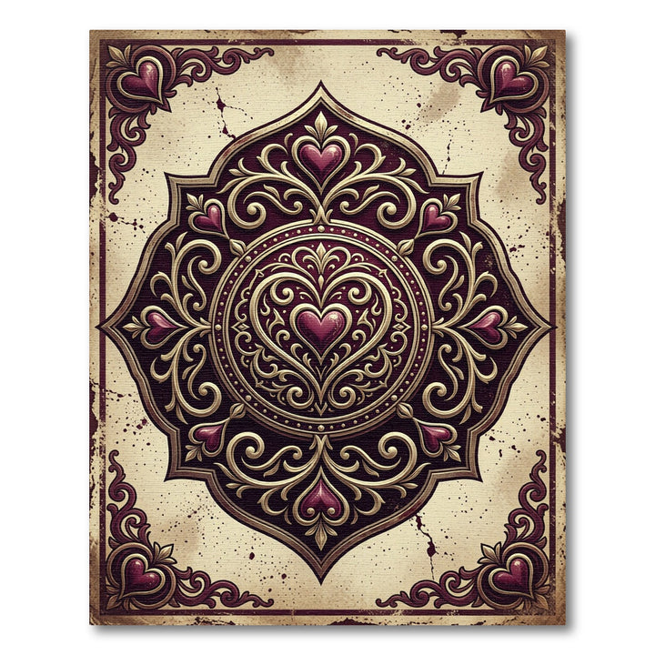 Ornate Heart Medallion Burgundy Gold Rug