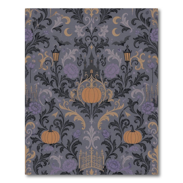 Grey Halloween Pumpkin Damask Area Rug