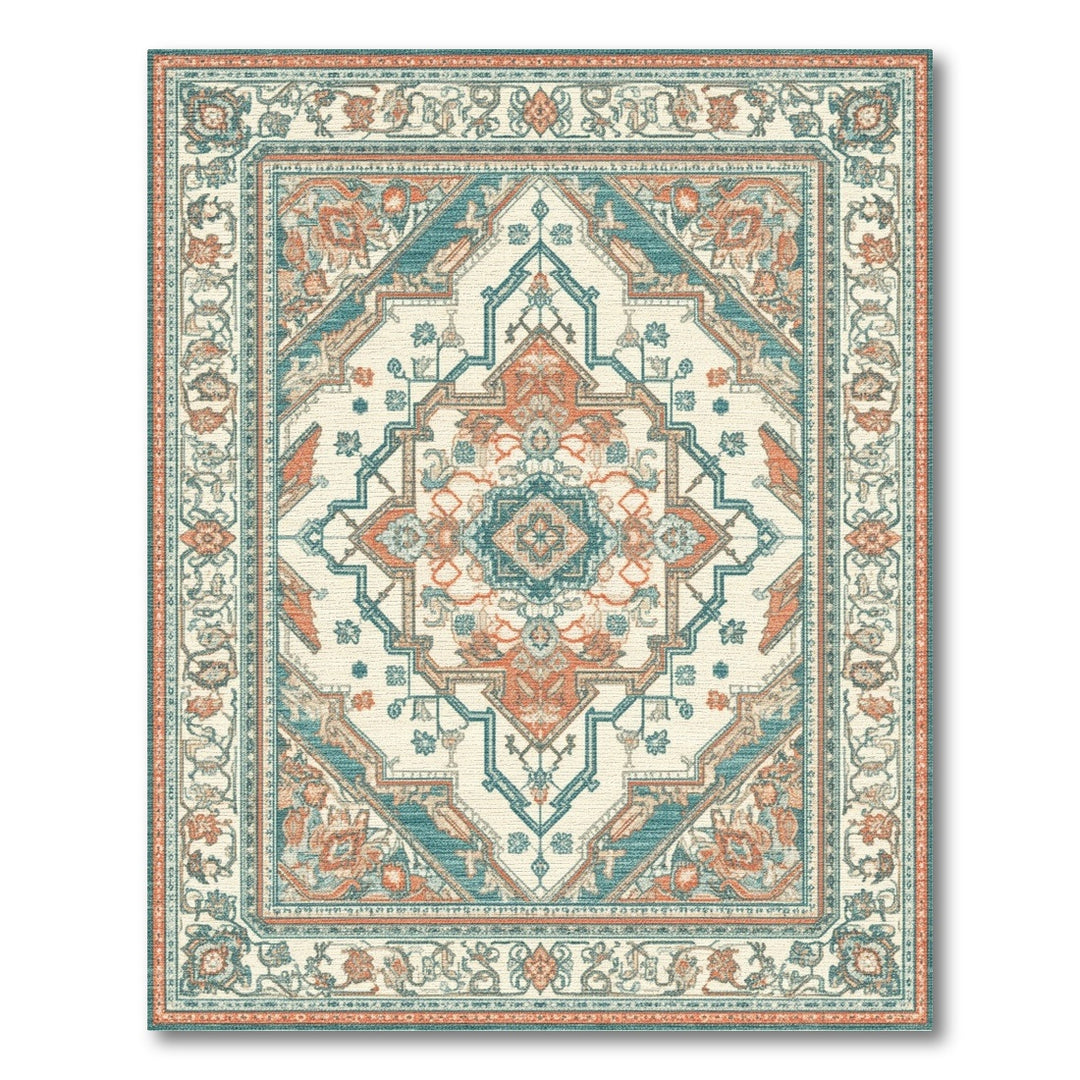 Blue Teal Persian Medallion Area Rug