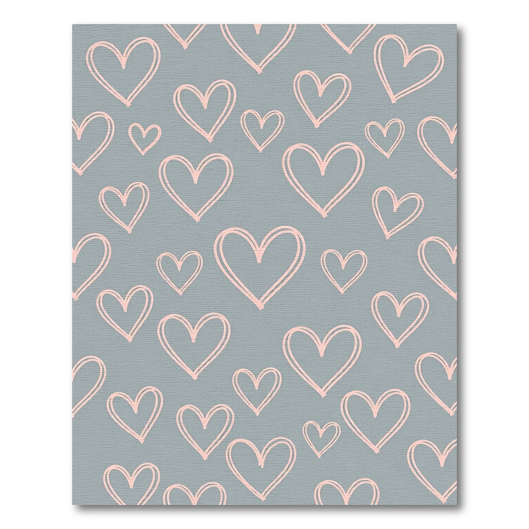 Pink Heart Scatter on Gray Background Rug
