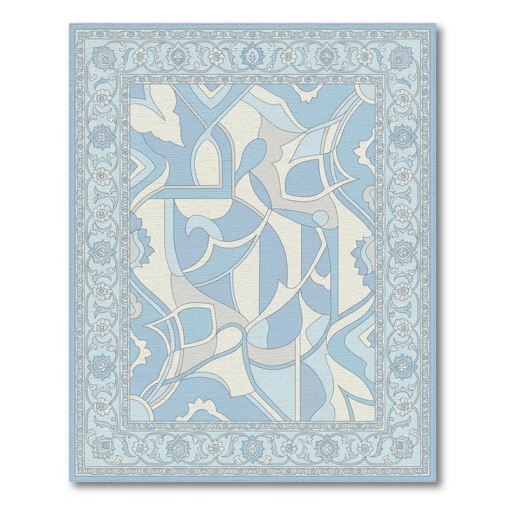 Soft Blue Floral Arc Detailed Rug