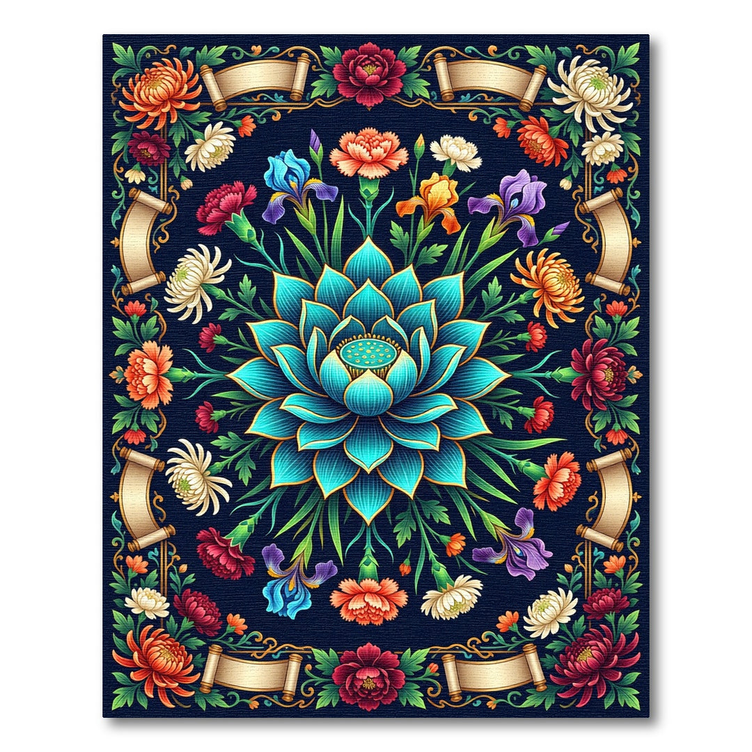 Turquoise Lotus Garden Floral Tapestry Rug
