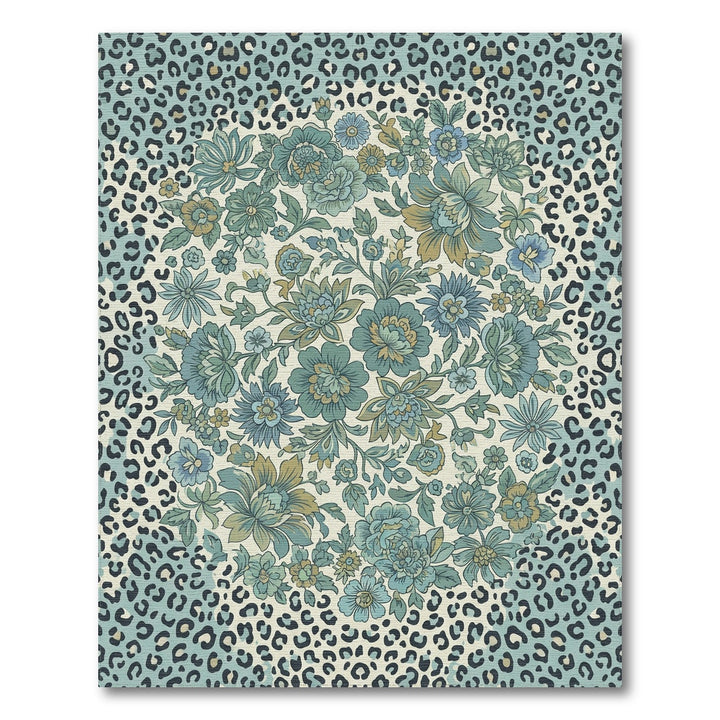 Teal Leopard Floral Medallion Arrangement Rug