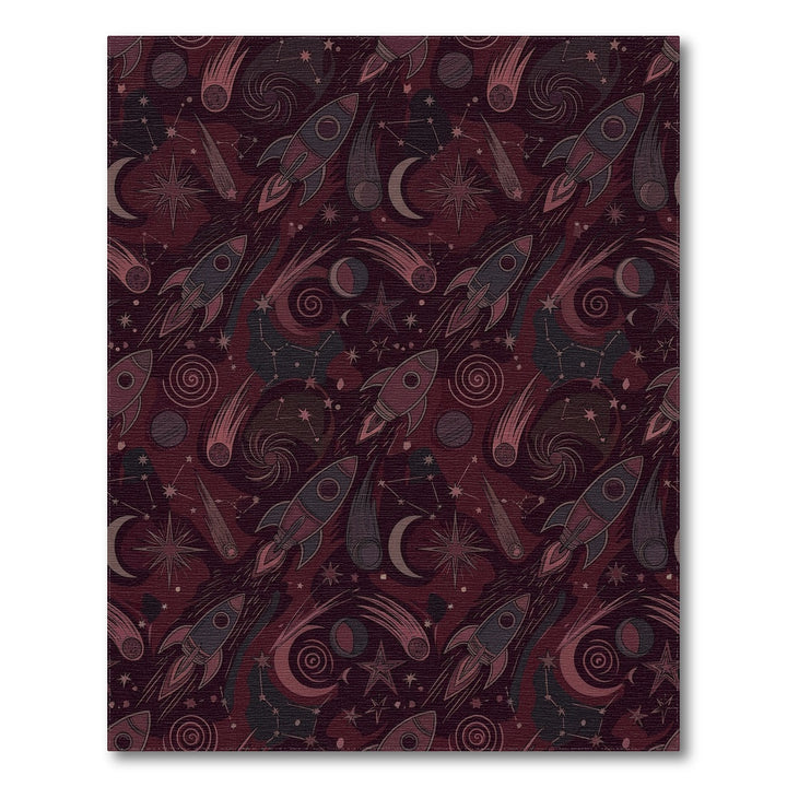 Cosmic Rockets Comets Moon Stars Rug