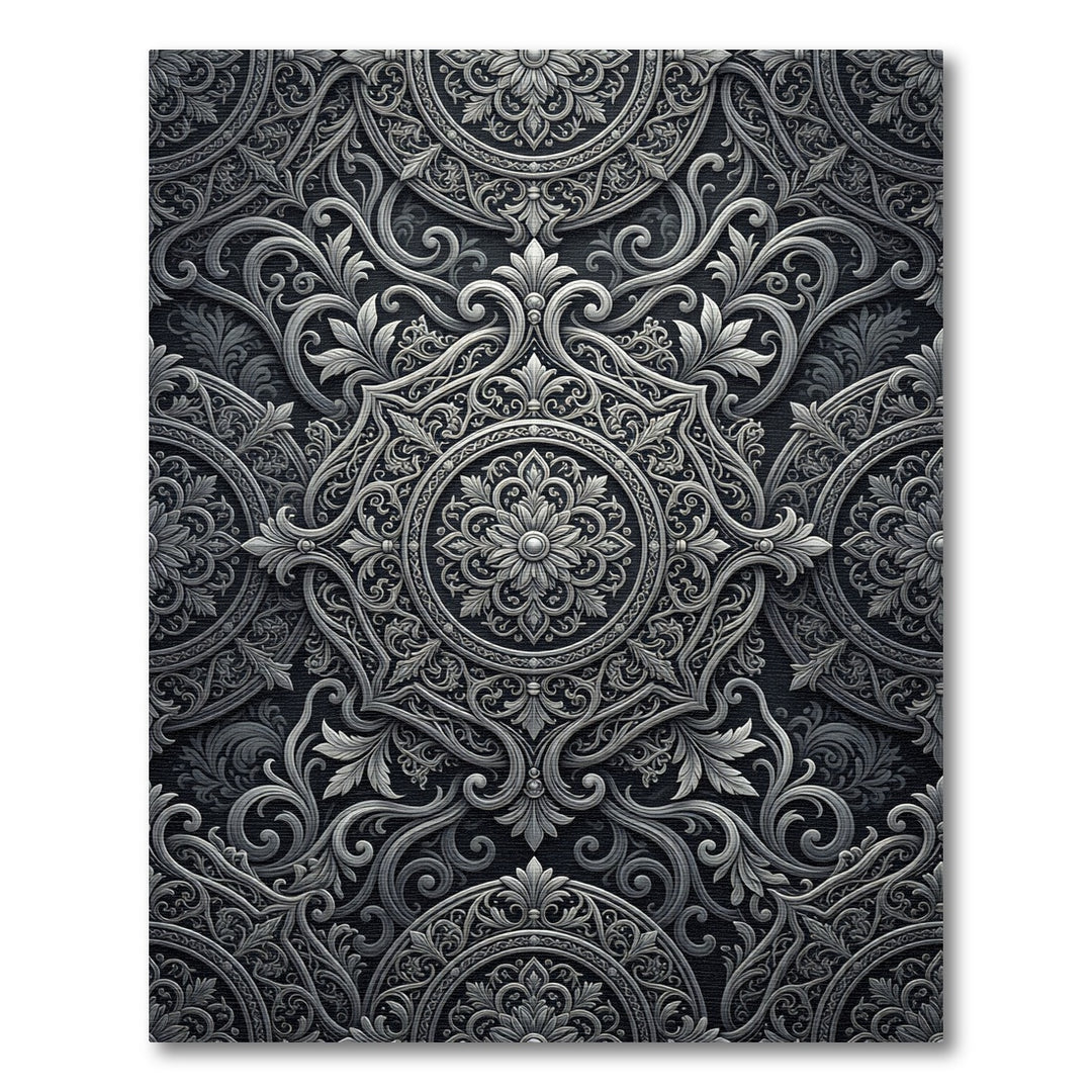 Charcoal Silver Arabesque Medallion Rug