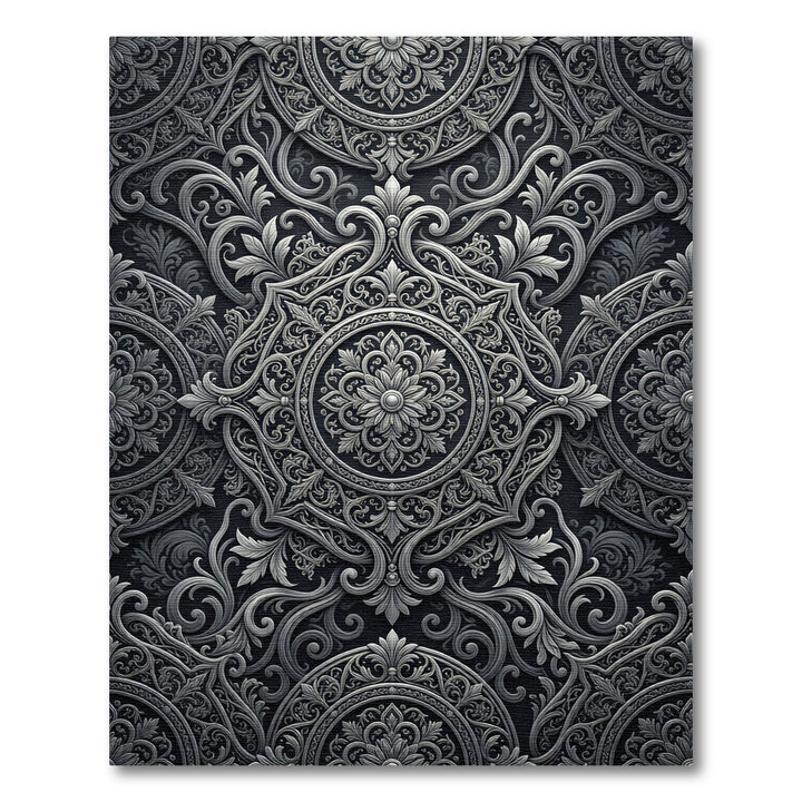 Charcoal Silver Arabesque Medallion Rug