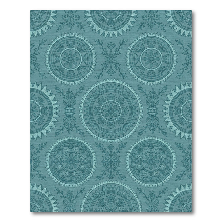 Teal Medieval Medallion Floral Brocade Rug