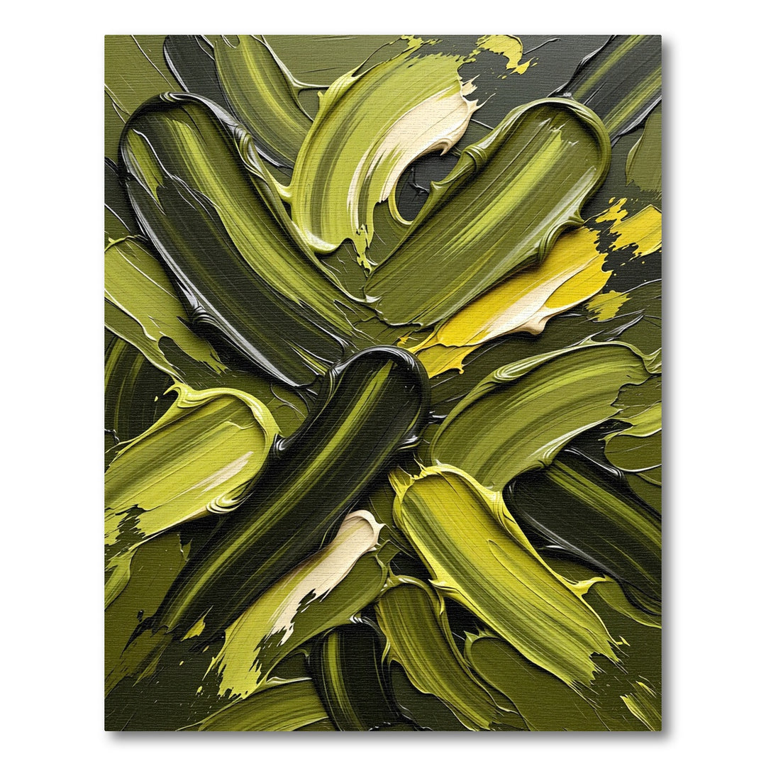 Abstract Olive Green Paint Swirl Rug