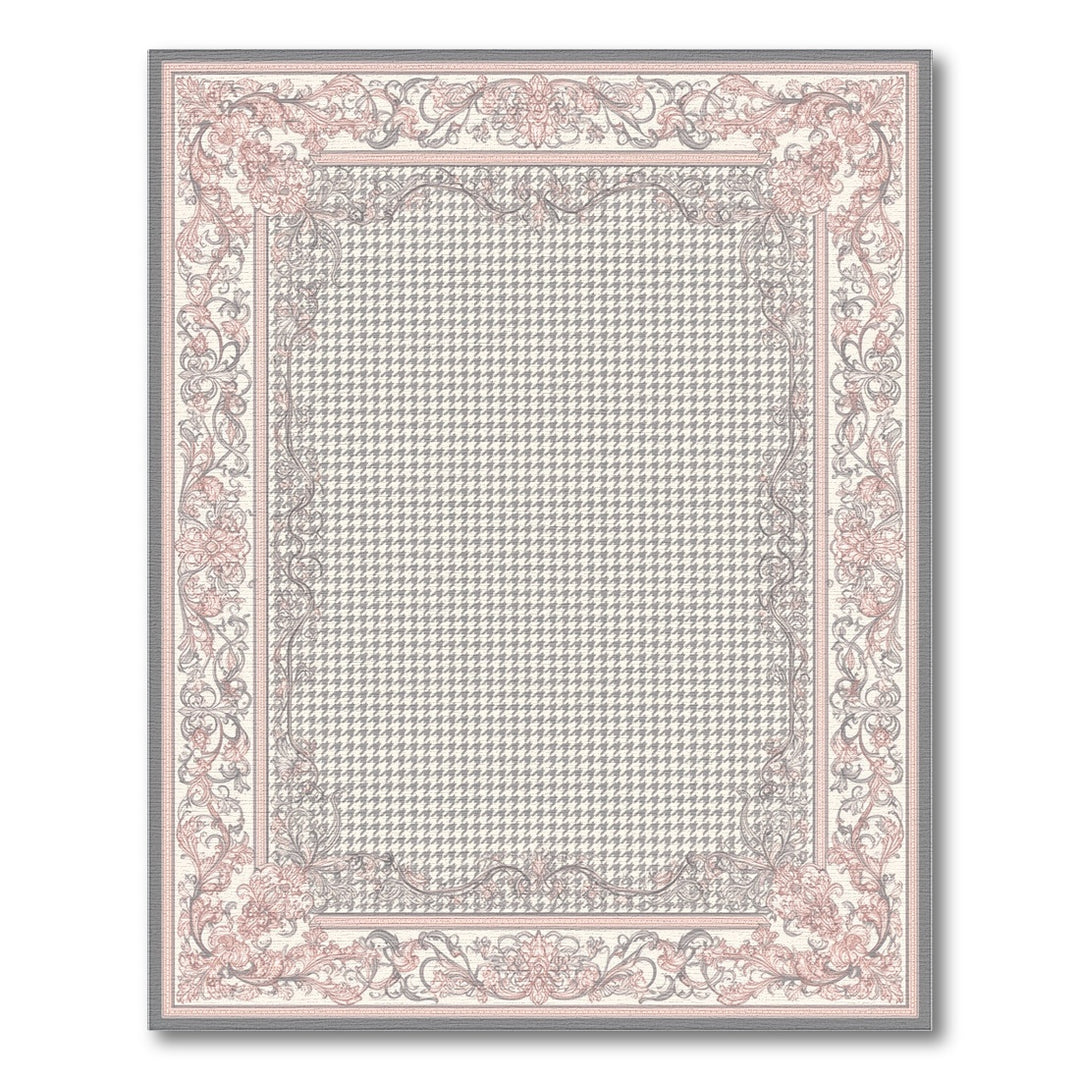 Pink Grey Floral Vintage Houndstooth Rug