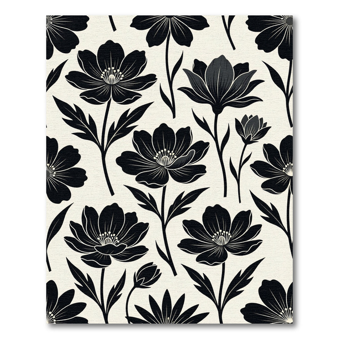 Black Anemone Floral Botanical Rug
