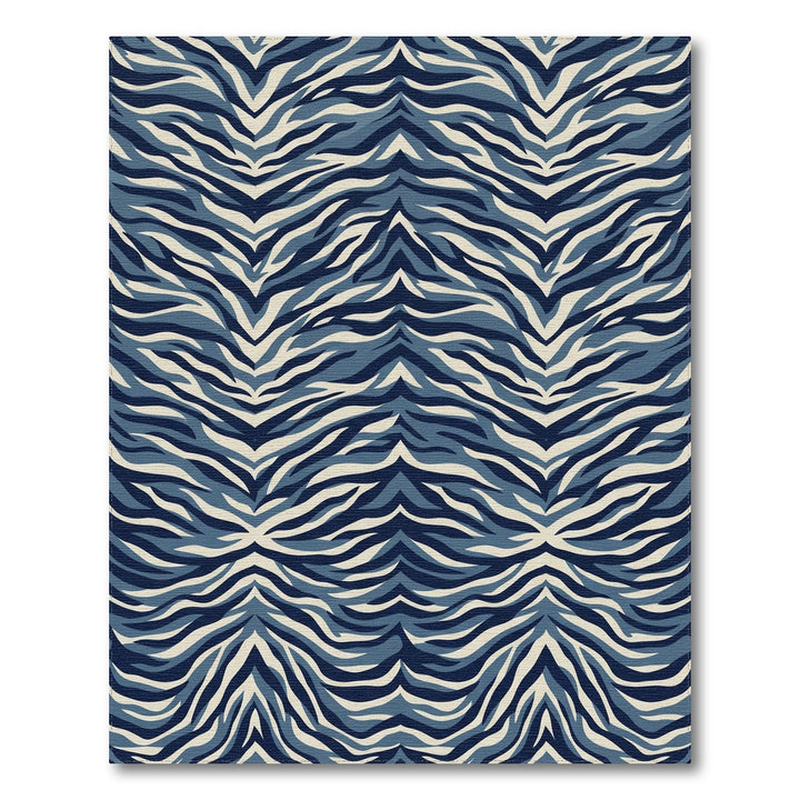 Deep Blue And Cream Zebra Stripes Rug