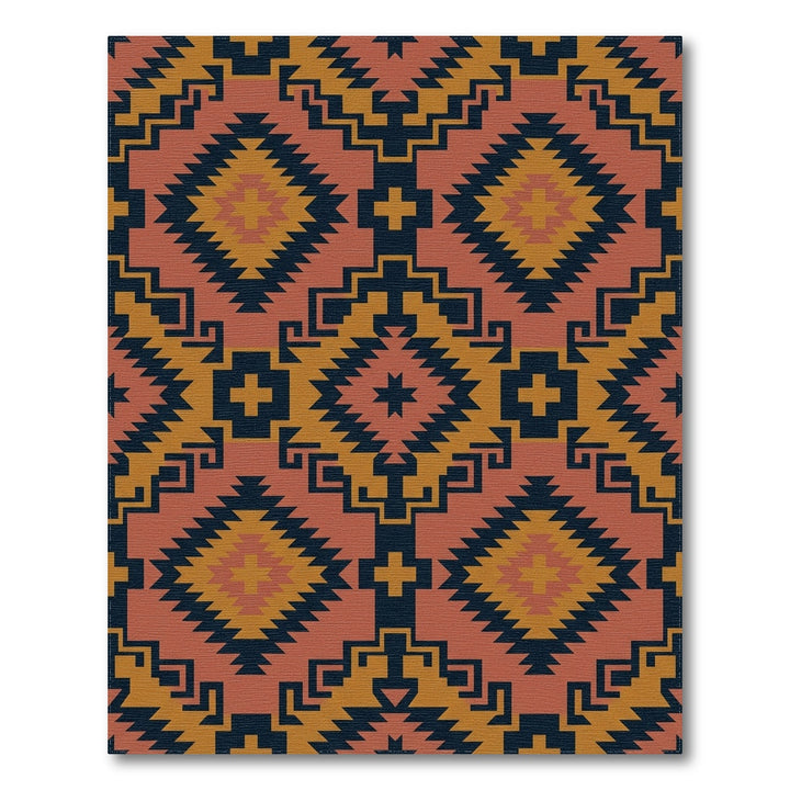 Terracotta Dark Blue Sun Geometric Rug