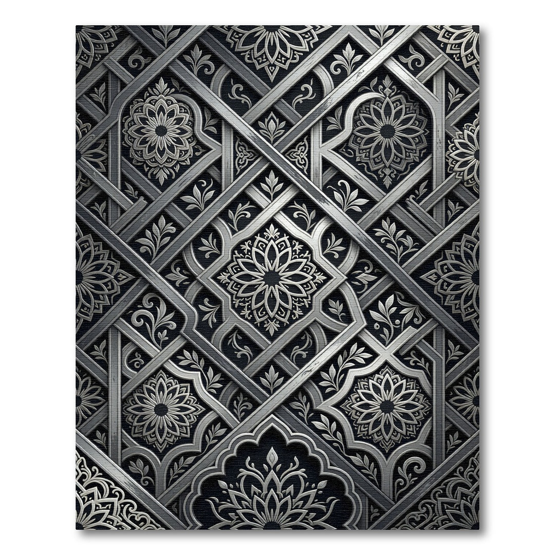 Intricate Silver Arabesque Geometric Rug