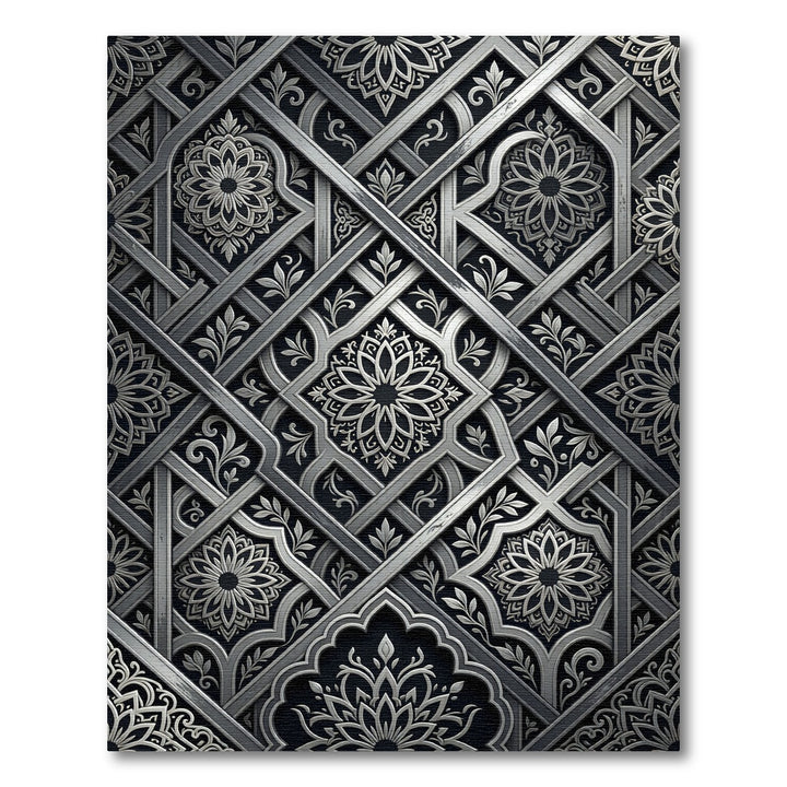 Intricate Silver Arabesque Geometric Rug