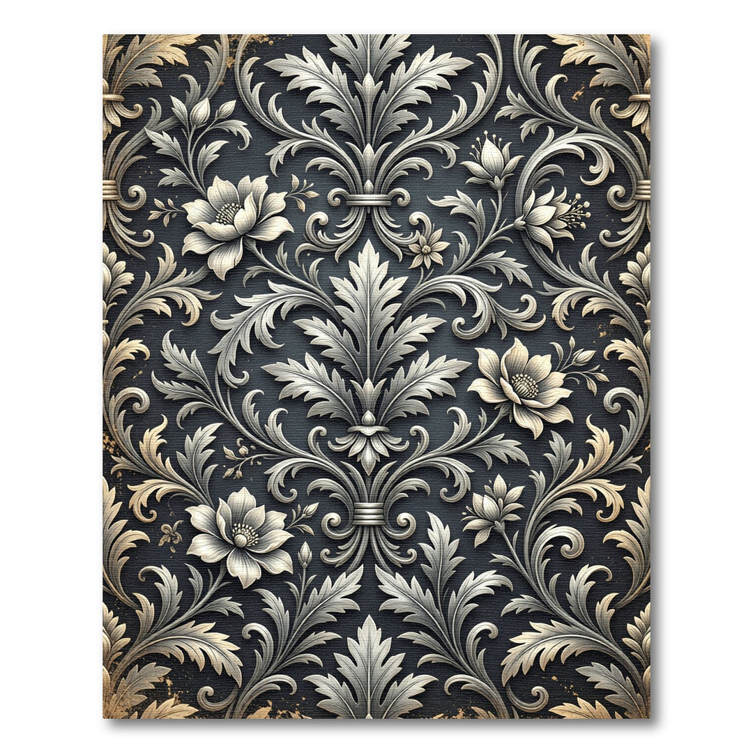 Art Nouveau Silver Floral Ornament Rug