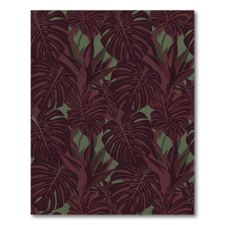 Deep Red Tropical Monstera Leaf Collage Rug