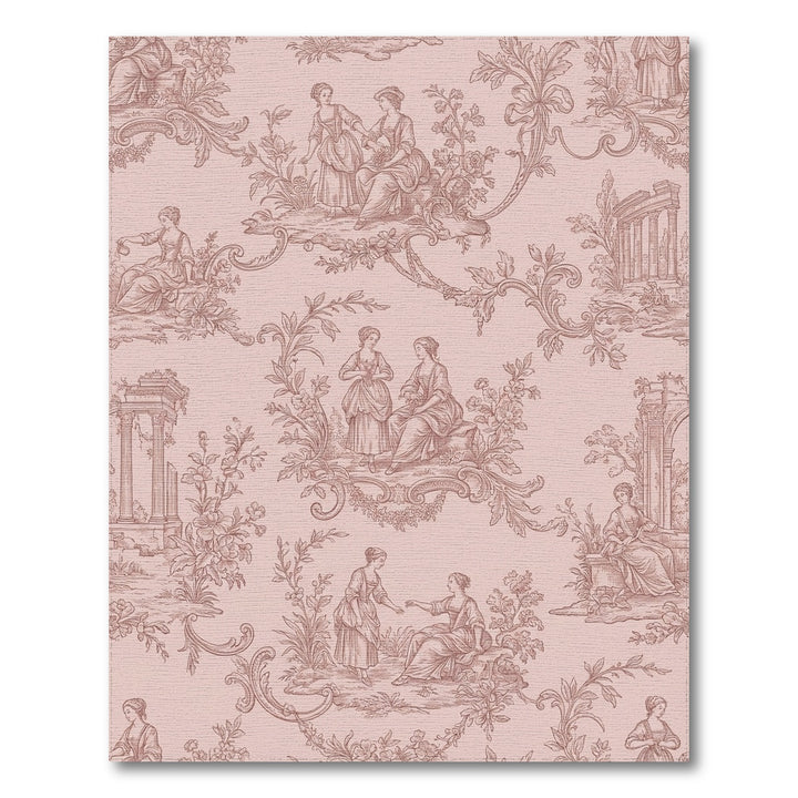 Rose Pink Toile Garden Scene Rug