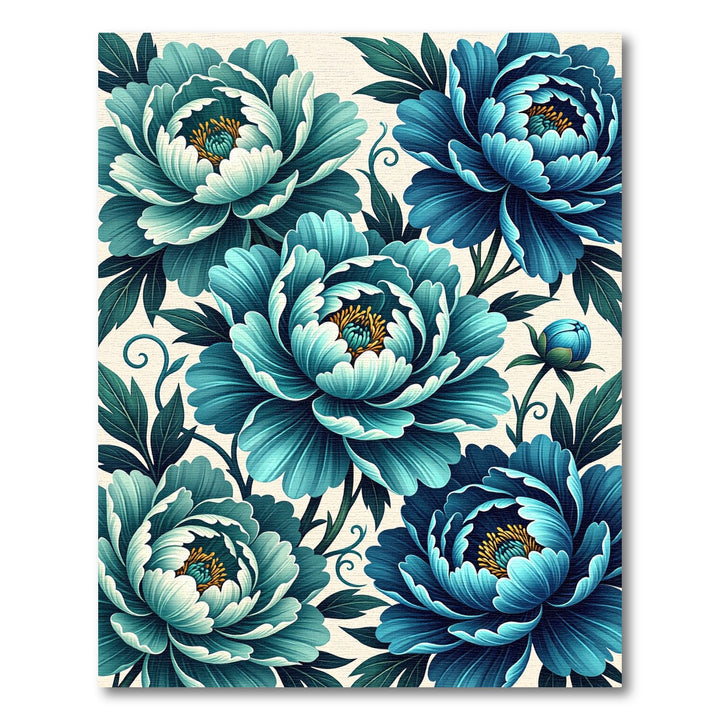 Turquoise Peony Flower Botanical Art Rug