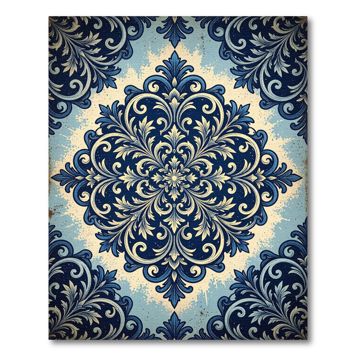 Elegant Navy Blue Damask Medallion Rug