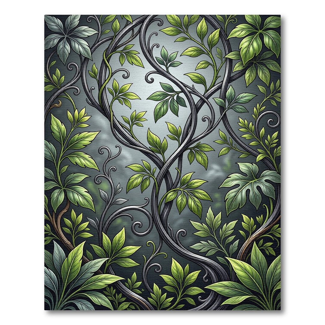 Elegant Green Leafy Vine Swirls Rug