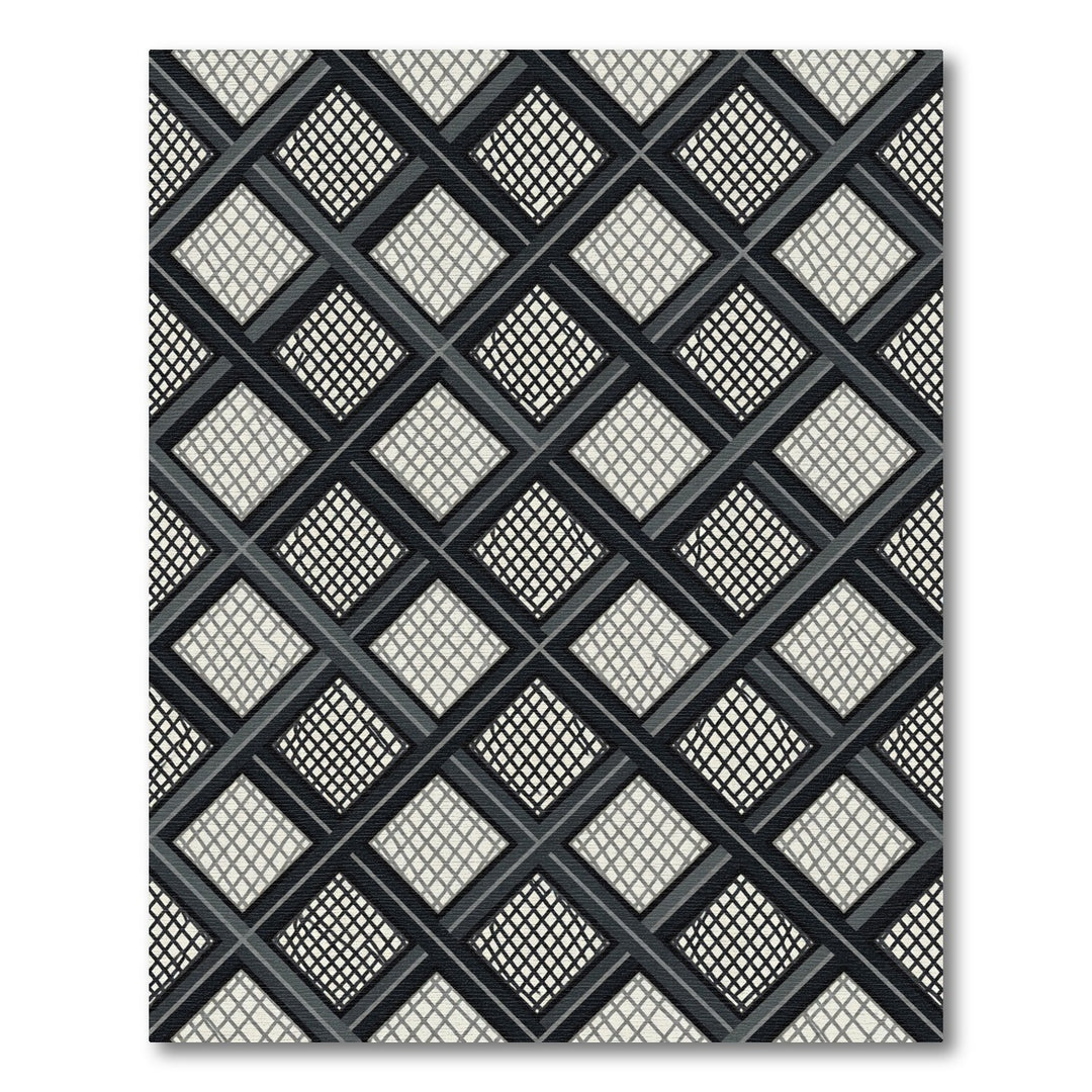 Dark Charcoal Gray Intersecting Diamond Rug