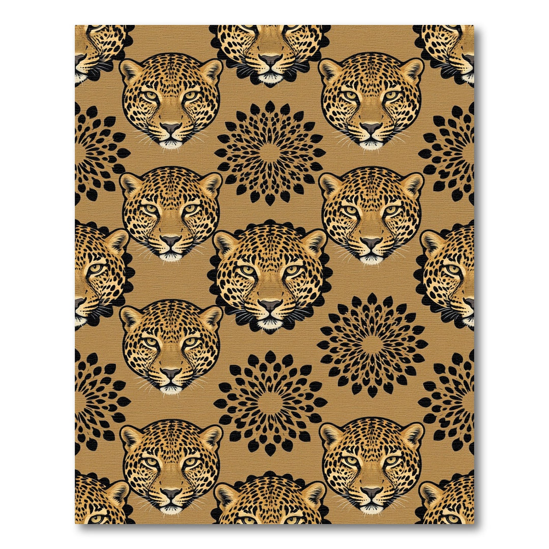 Golden Leopard Floral Medallion Rug