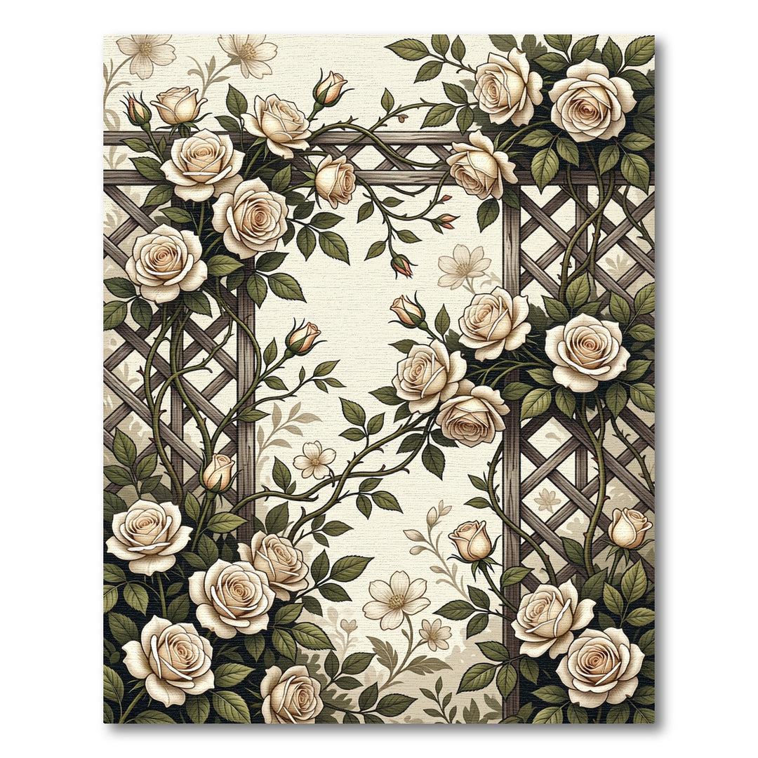 Cream Rose Trellis Garden Rug