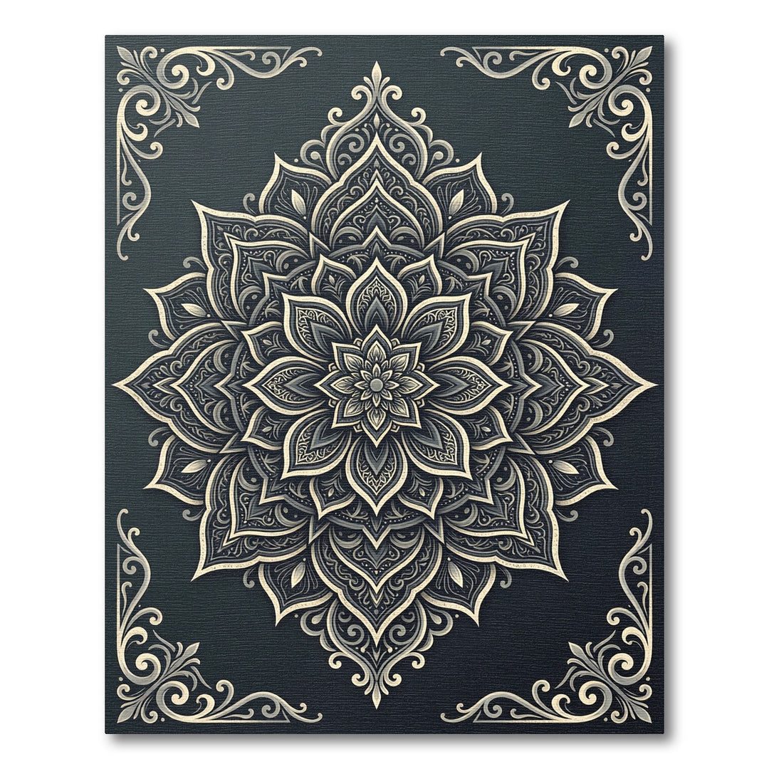 Elegant Gray Mandala Ornament Rug