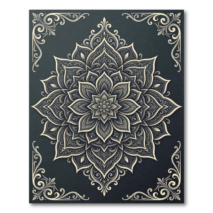 Elegant Gray Mandala Ornament Rug