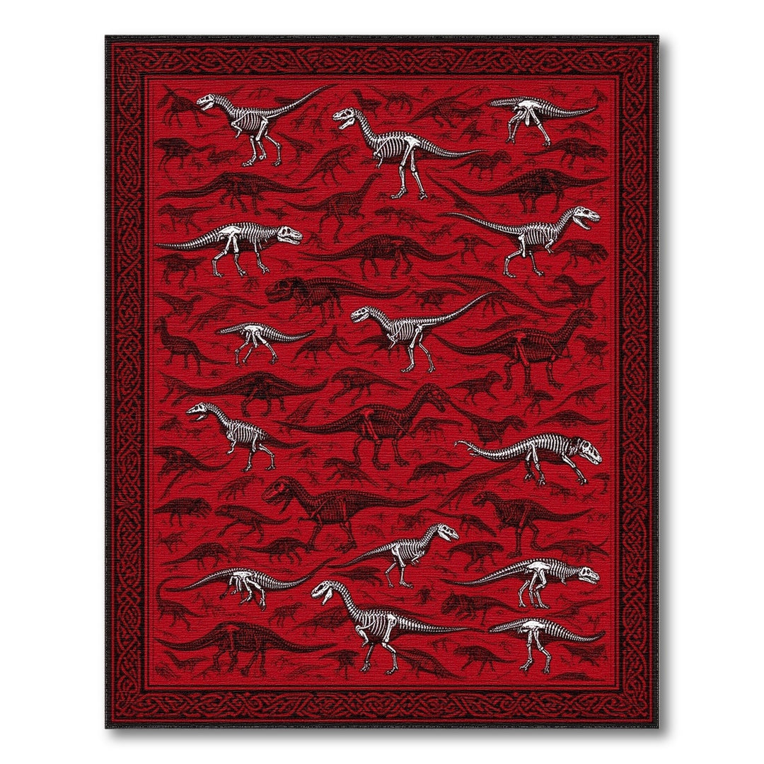 Dinosaur Skeleton Red Area Rug