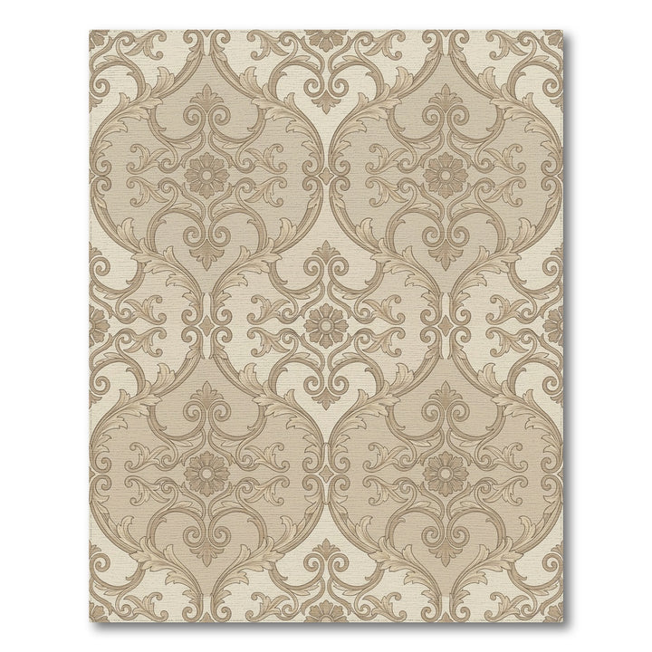 Vintage Beige Damask Floral Scroll Rug