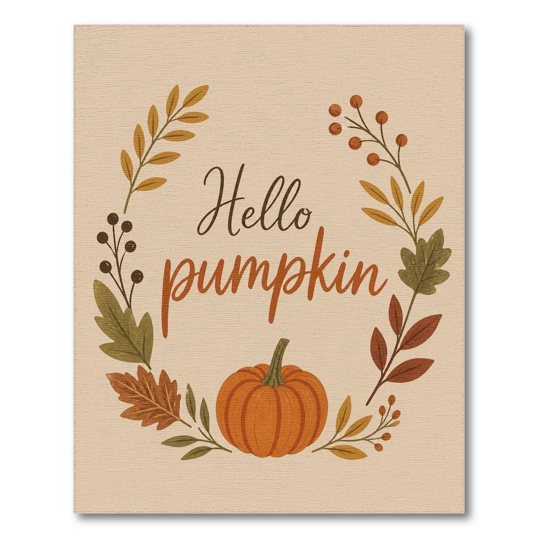 Hello Pumpkin Autumn Wreath Area Rug