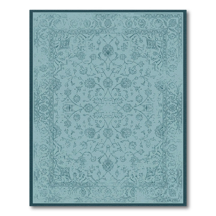Distressed Teal Floral Medallion Rug