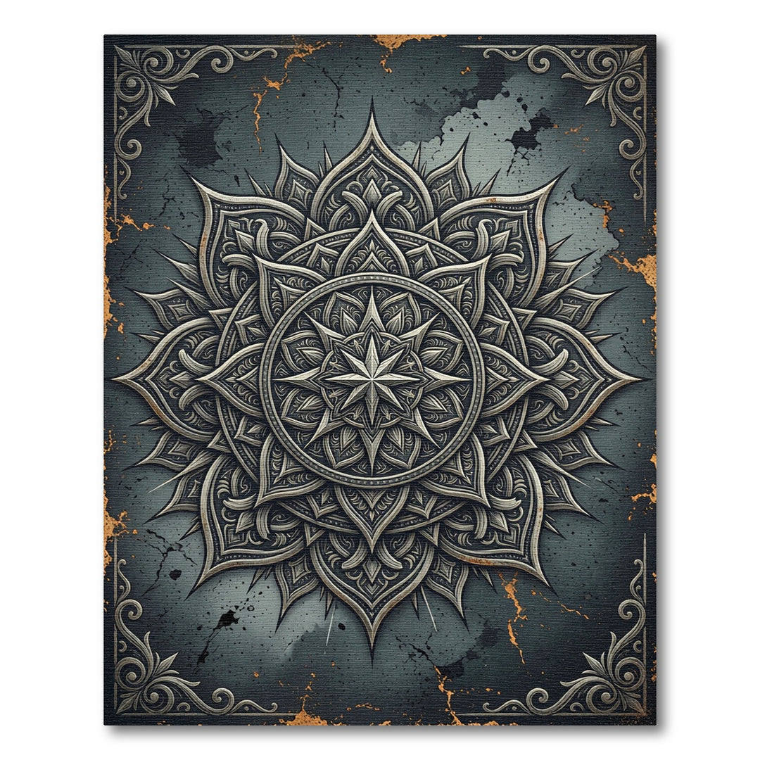 Elegant Black Gold Mandala Rug