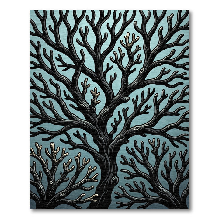 Dark Coral Branch Ocean Teal Rug