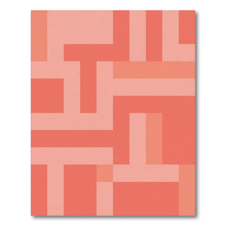 Coral Pink Geometric Interlocking Blocks Rug