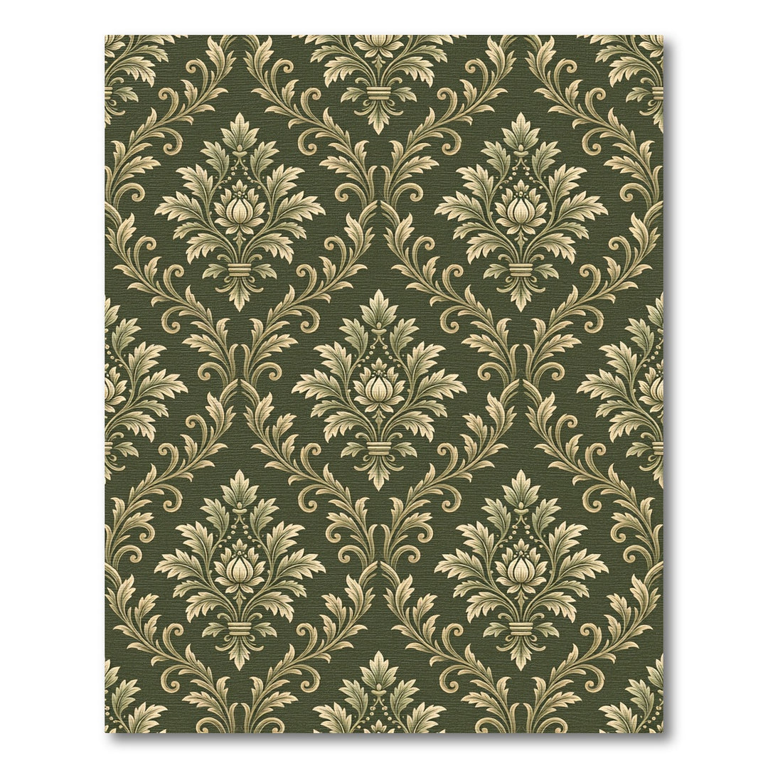 Vintage Green Floral Damask Rug