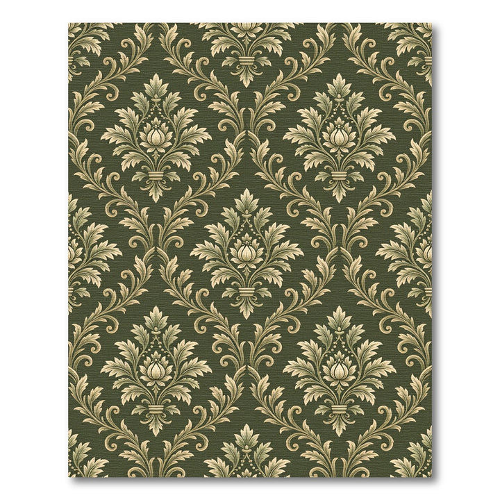 Vintage Green Floral Damask Rug