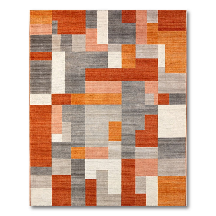 Geometric Modern Orange Geometric Block Area Rug