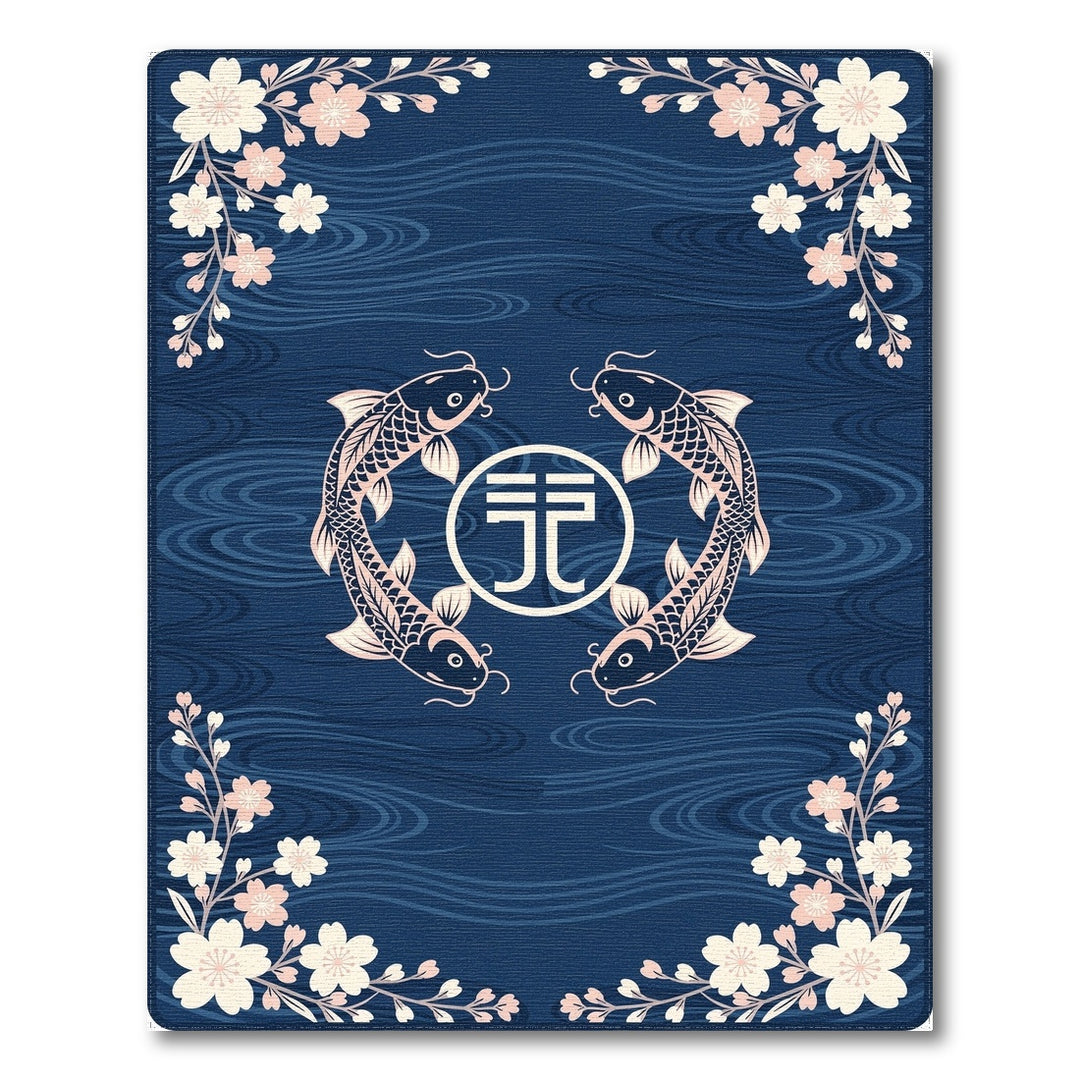 Blue Koi Fish Sakura Washable Area Rug