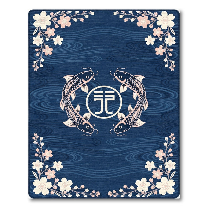 Blue Koi Fish Sakura Washable Area Rug