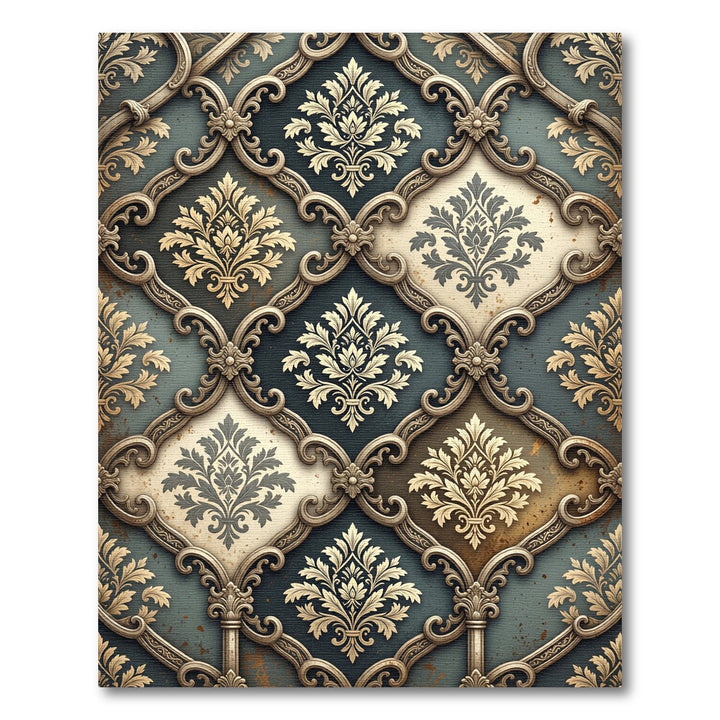 Ornate Gold Sevres Damask Scroll Rug