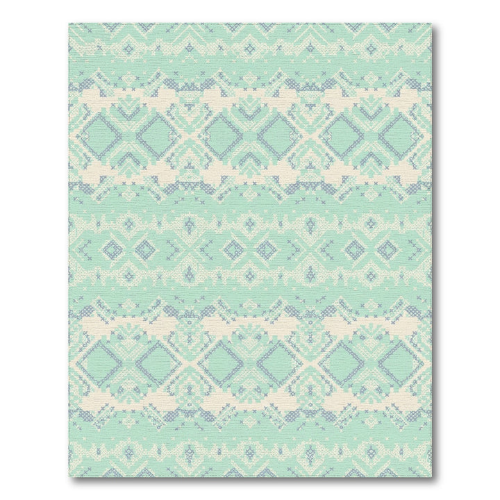 Soft Blue Beige Geometric Cross Stitch Rug