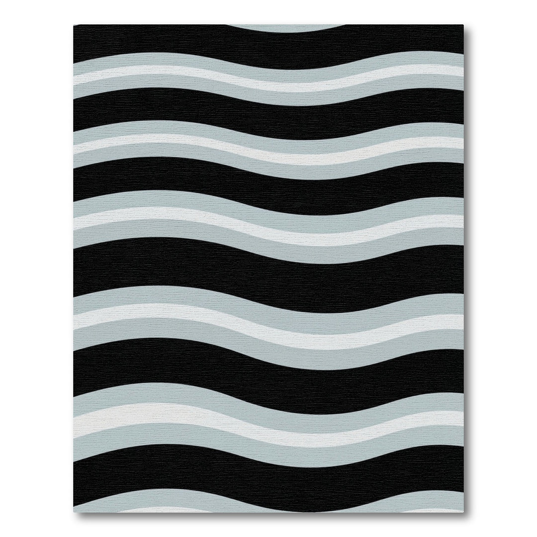 Black Gray White Wavy Stripe Rug